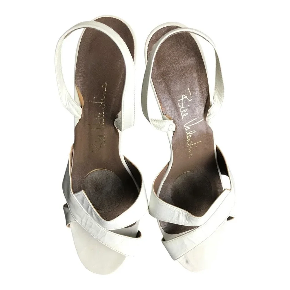 Bill Valentine Sandals Womens 7 White Leather Slingback Crisscross Stiletto Heel